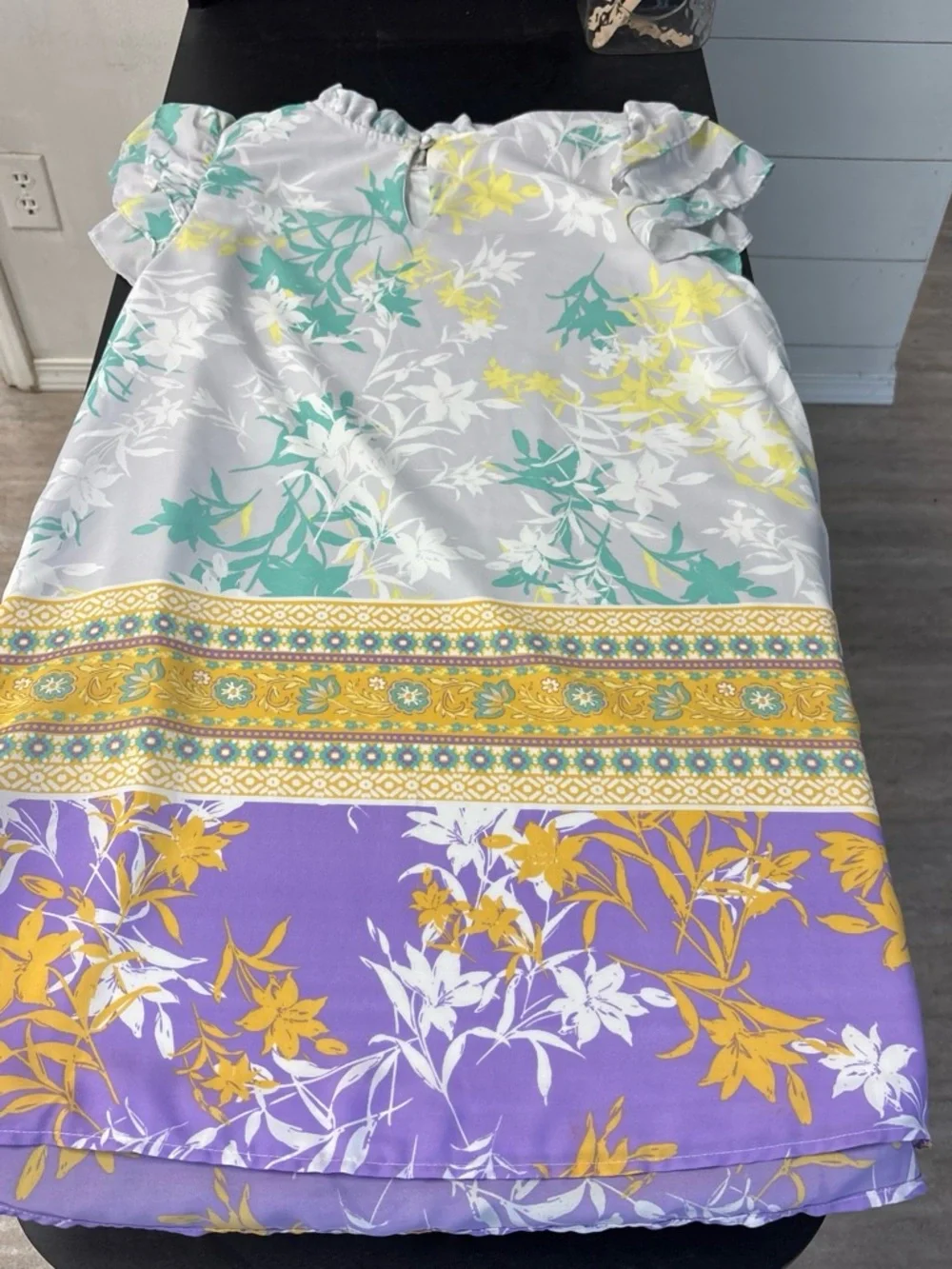 Floral Short-Sleeve Dress in Purple, Yellow & Teal